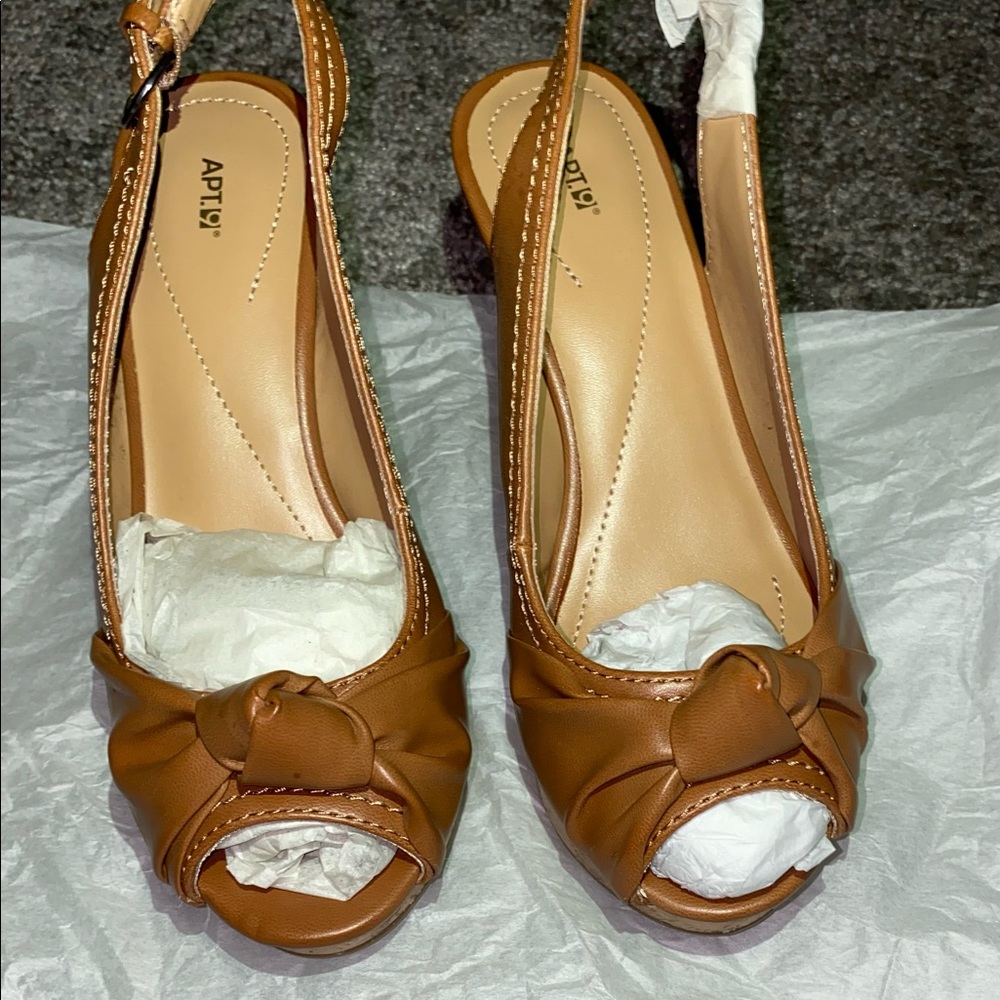 Womens Tan Fx Leather Apt 9 Cork Wedge Platform High Heel Sandal Shoe Size 6
